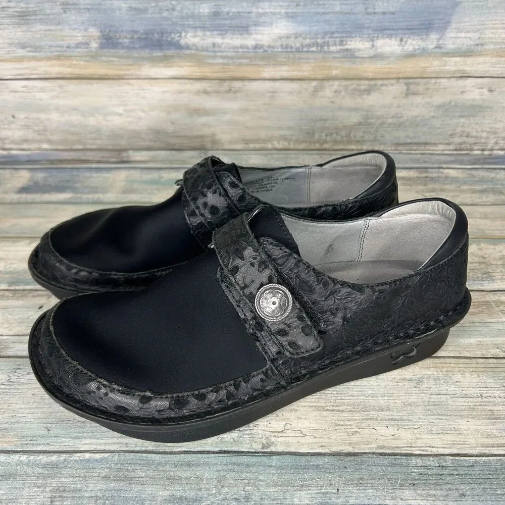 Alegria Womens Size 37 Dream Fit Black Leather Neoprene Dena DEN-435 Shoes‎